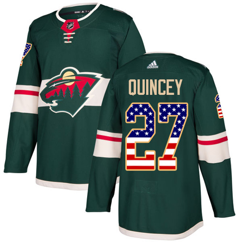 Adidas Wild #27 Kyle Quincey Green Home Authentic USA Flag Stitched NHL Jersey - Click Image to Close